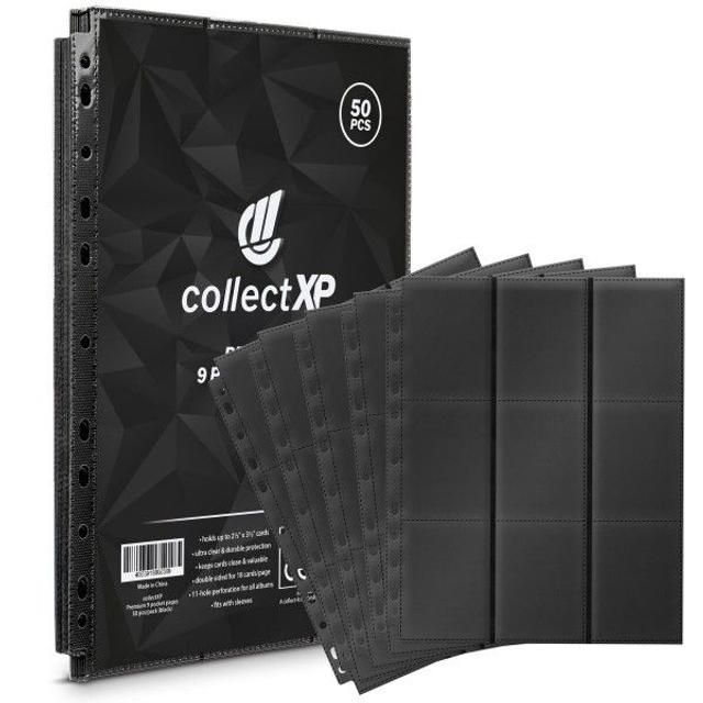 collectXP – Premium-Albumseiten für je 9 Karten, Schwarz, 50 Stück