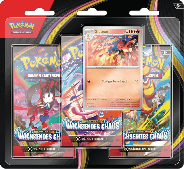 Pokemon – Wachsendes Chaos, 3-Pack-Blister mit Promokarte (Deutsch)